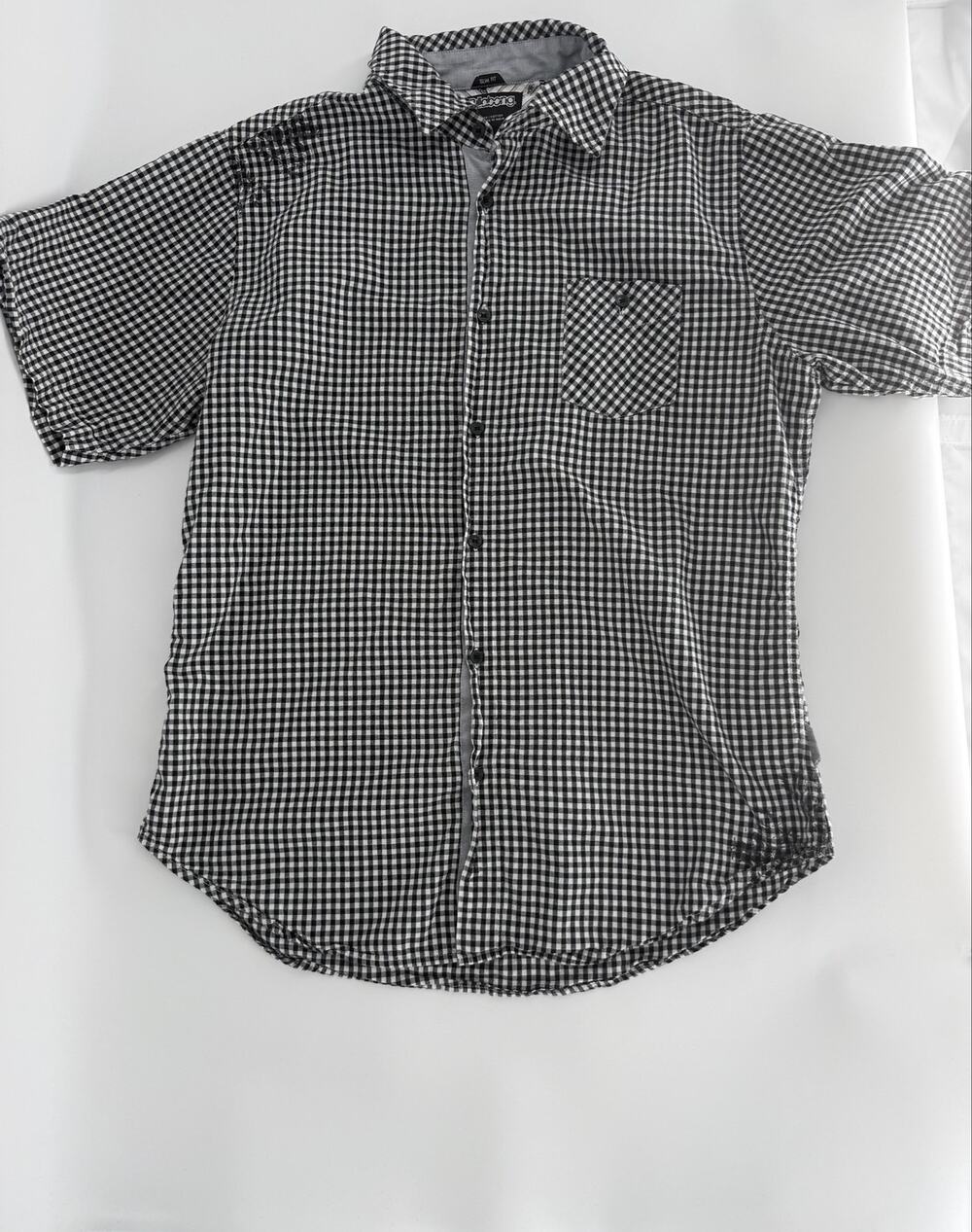 Billabong Mens XL Slim Fit Black White Gingham Check Short Sleeve Button Shirt
